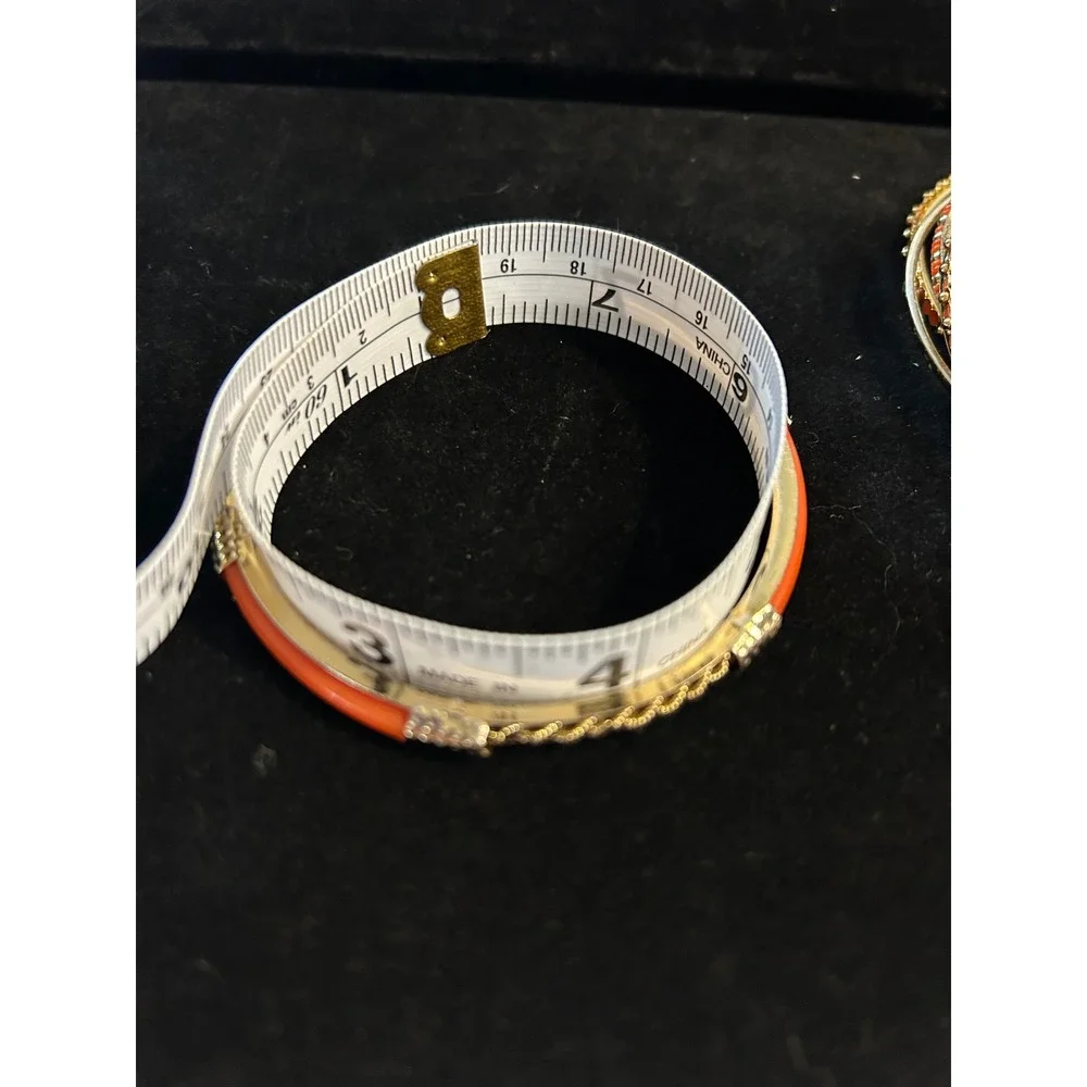 Set of 9 Orange Gold‎ Tone Bangle Bracelets Boho Stack Layered Beaded Rhinestone